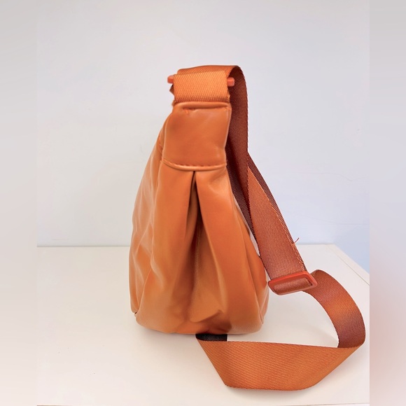 Pumpkin Orange Smooth Faux Leather Crossbody Crescent Bag - Picture 3 of 6